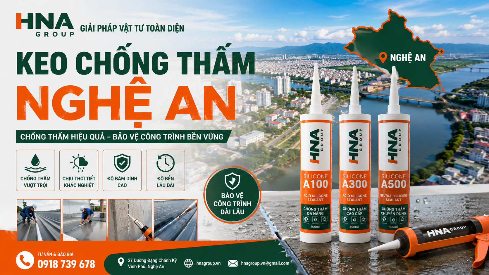 Thợ thi công bôi keo chống thấm Nghệ An lên mối nối mái công trình